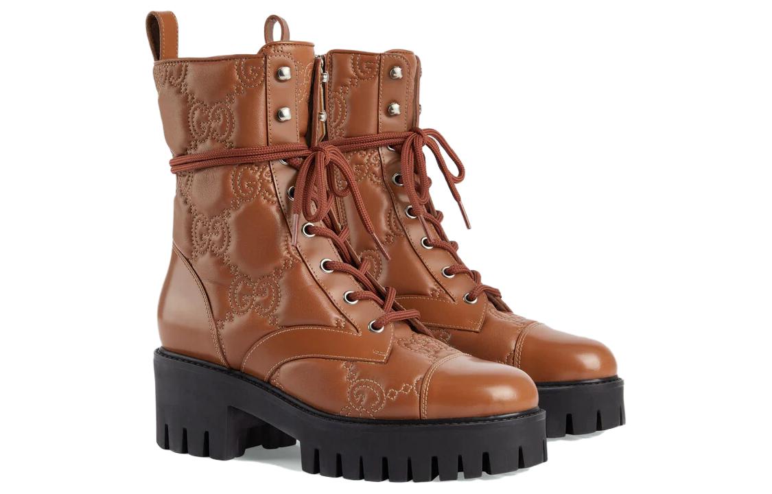 (WMNS) Gucci Quilted Lace-Up Boots 'Brown' 718386-DS8U0-2741