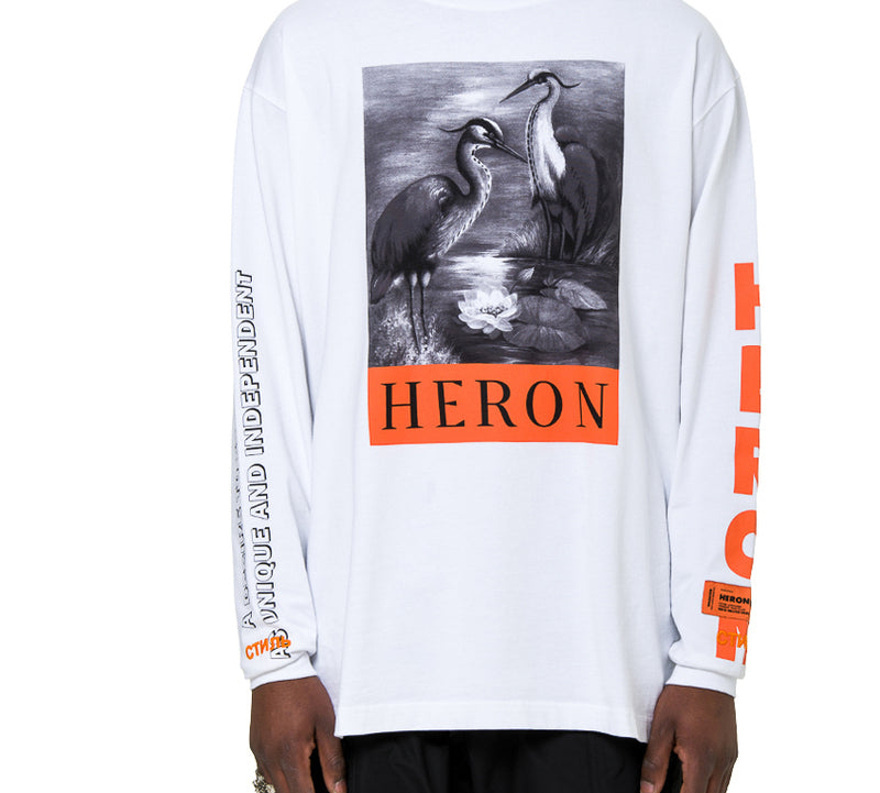 Men's HERON PRESTON Printing Long Sleeves White HMAB002F186000151088