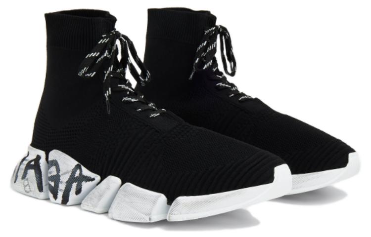 Balenciaga Speed 2.0 Lace Up Sneakers 'Black Recycled Knit and White Sole Unit' 617258W2DD41091