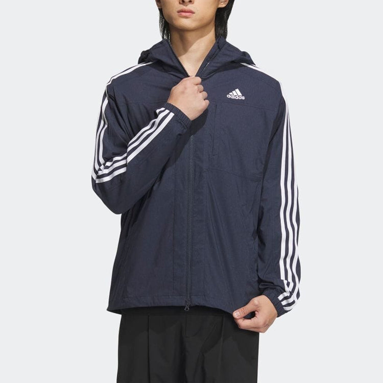 adidas Denim Look Regular Fit Stretch Woven Hooded Track Top 'Blue' IA9389