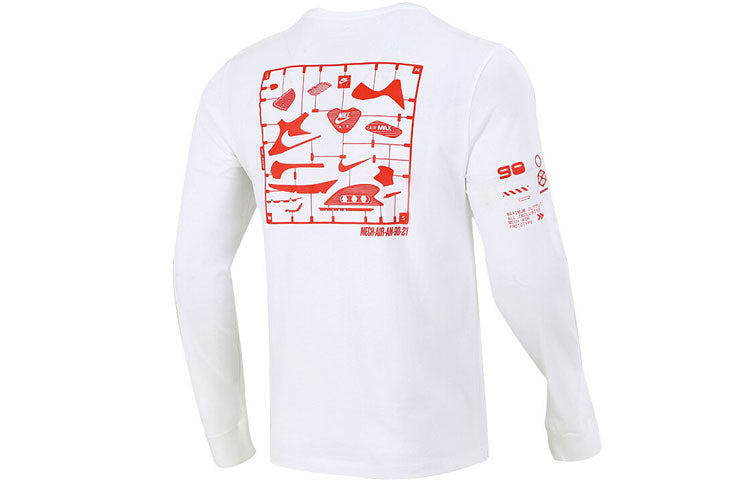 Men's Nike Sportswear Shoes Pattern Printing Sports Round Neck Long Sleeves White T-Shirt DJ1380-100