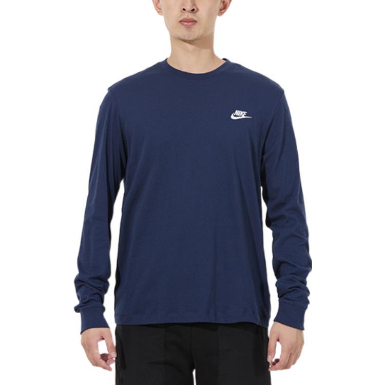 Men's Nike Embroidered Logo Solid Color Sports Running Long Sleeves Blue T-Shirt AR5194-410
