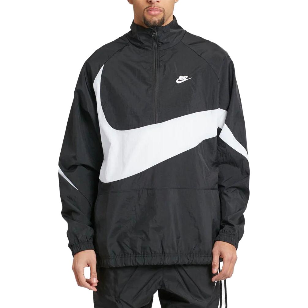Nike Swoosh Half Zip Woven Jacket 'Black White' AJ2696-010