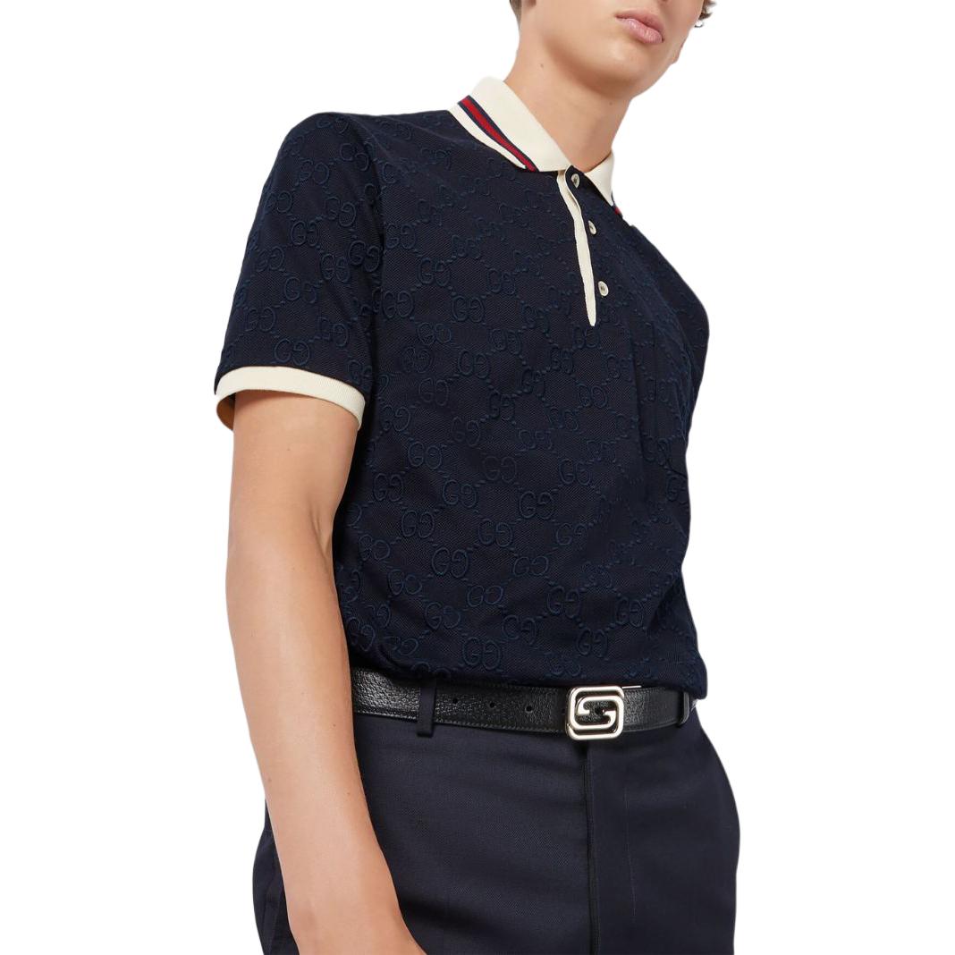 Gucci Cotton Polo Shirt With GG Embroidery 'Dark blue' 768631-XJF5A-4560