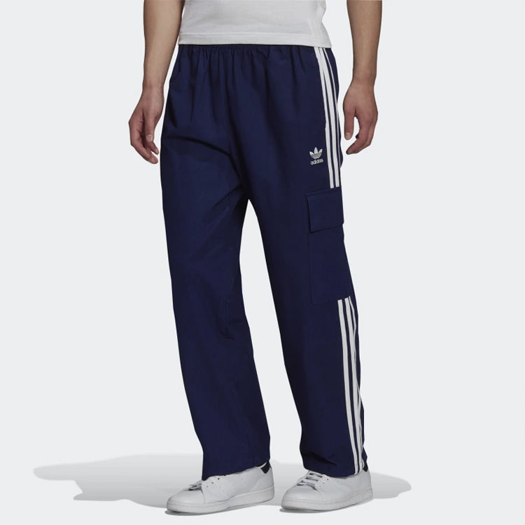 Men's adidas originals Logo Stripe Elastic Waistband Sports Cargo Autumn Blue Pants H09119