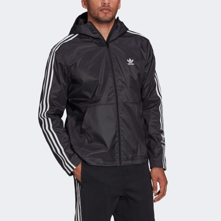 Men's adidas originals Lock Up Wb Stripe Embroidered Hooded Track Jacket Black HC2006