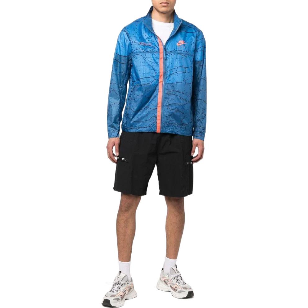Men's Nike Printing Logo Stripe Zipper Stand Collar Jacket Blue DN2112-407