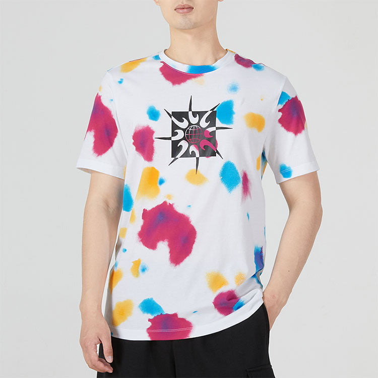 Men's Nike Tie Dye Geometry Pattern Casual Round Neck Short Sleeve White T-Shirt DQ1068-100