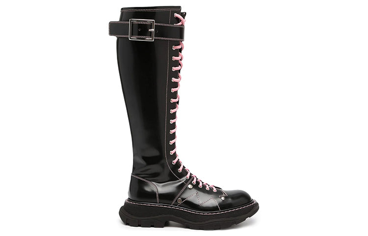 (WMNS) Alexander McQueen Tread Lace Up Boots 'Black Pink Lace' 595466WHZ881336