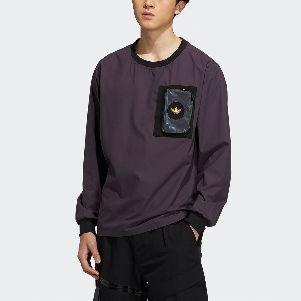 adidas originals Prem Wvn Ls Tee Chest Zipper Pocket Pullover Round Neck Long Sleeves Purple H58049
