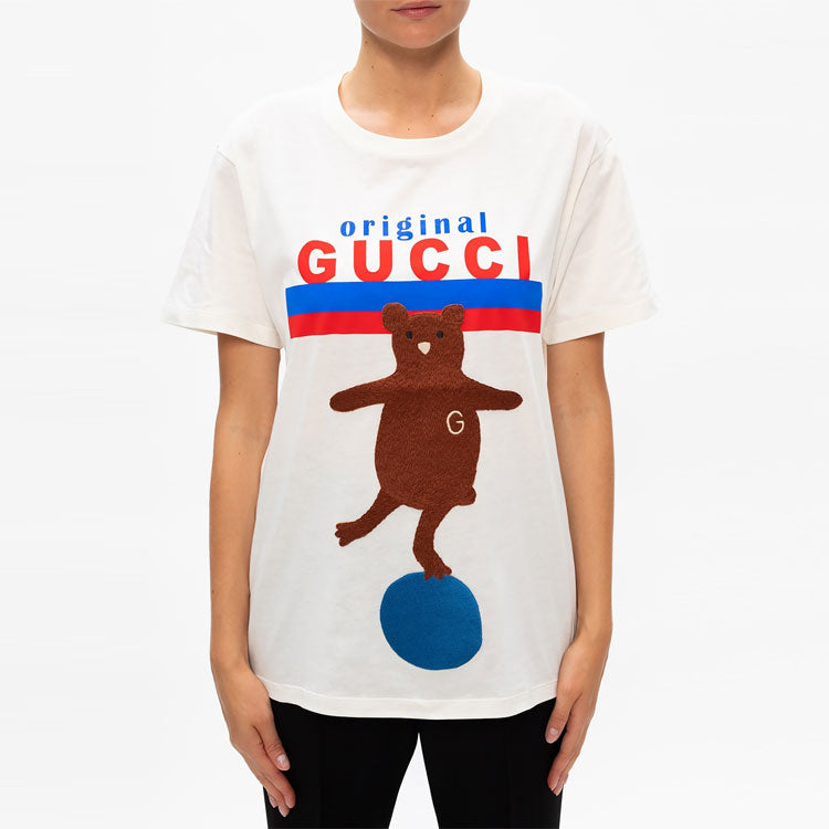 (WMNS) Gucci Bear Decorated Letter Short Sleeve For White 615044-XJCRH-9095