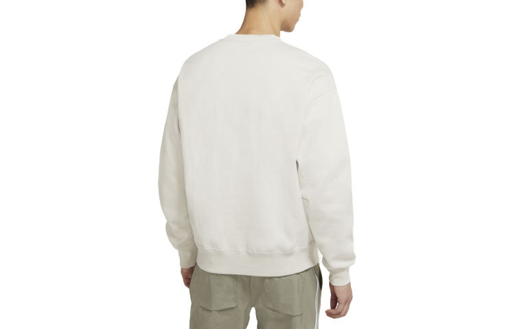 Men's Nike Lab Fleece Crew Solid Color Plush Stay Warm Sports Round Neck Pullover Light Bone White DA0318-072