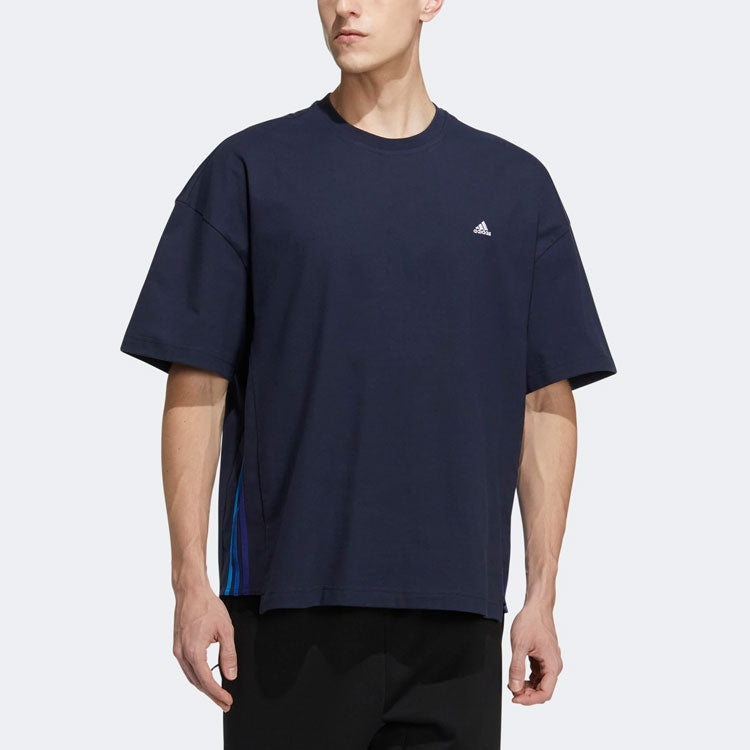 adidas M City Loose T Solid Color Logo Round Neck Short Sleeve Navy Blue HC9973