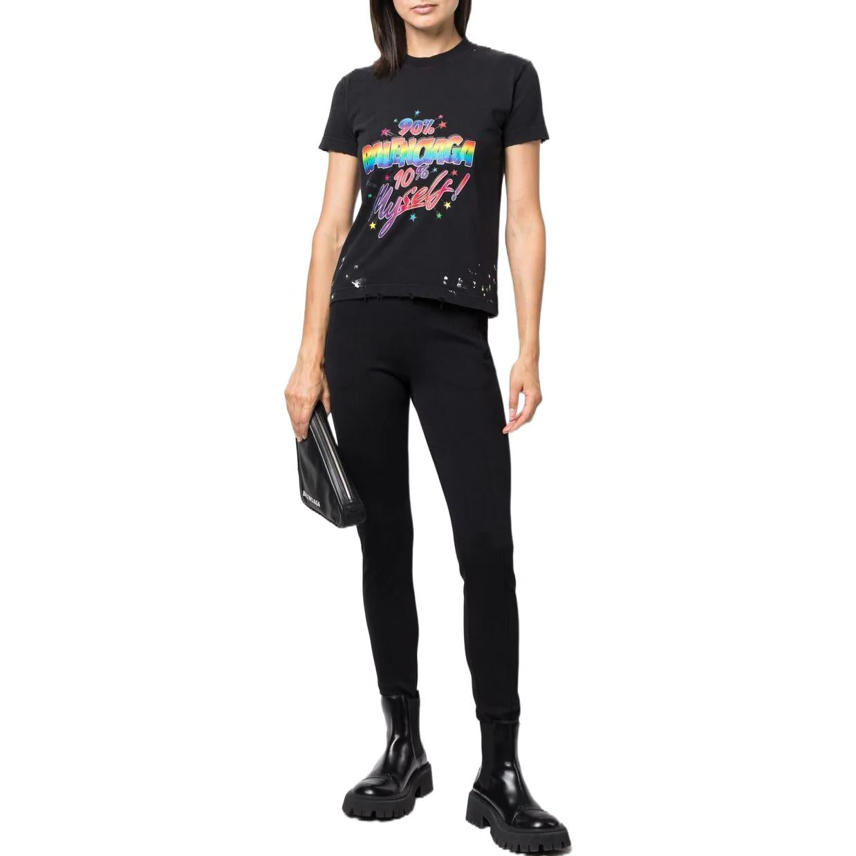 Balenciaga Small-Fit Distressed Graphic Jersey T-Shirt 'Washed Black' 612964TMVH31055