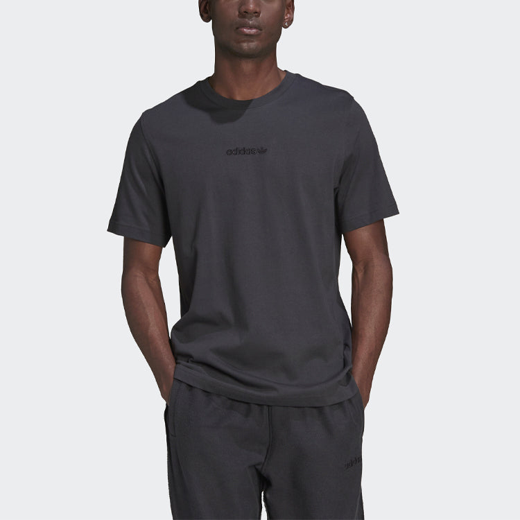 Men's adidas originals Casual Alphabet Printing Round Neck Short Sleeve Carbon Black T-Shirt HP0441