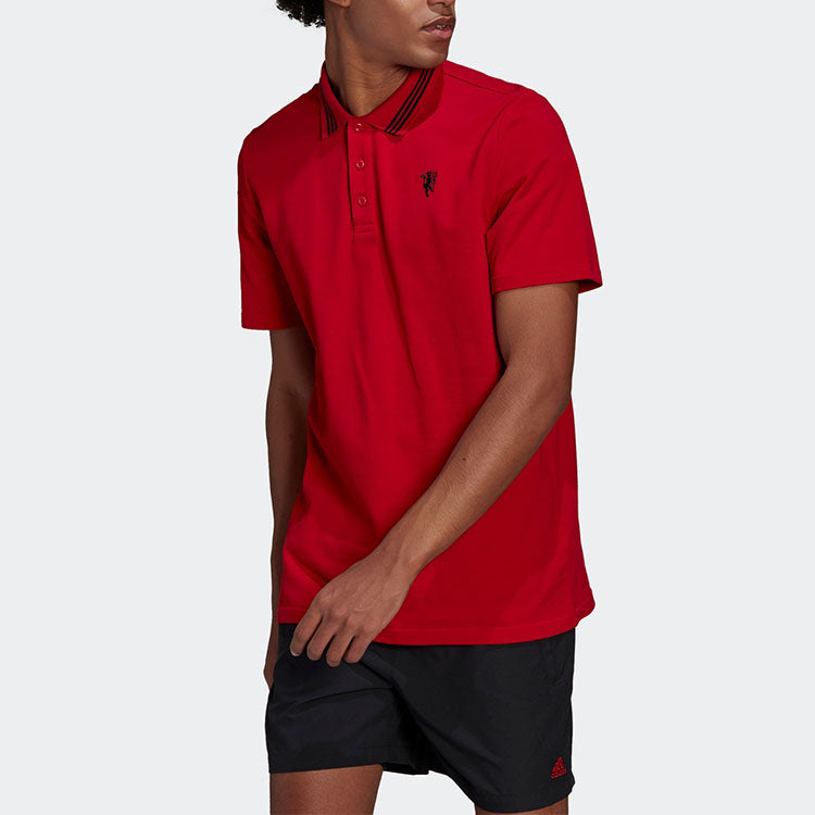 adidas Manchester United Soccer/Football Sports Solid Color Short Sleeve Polo Shirt Red H56686