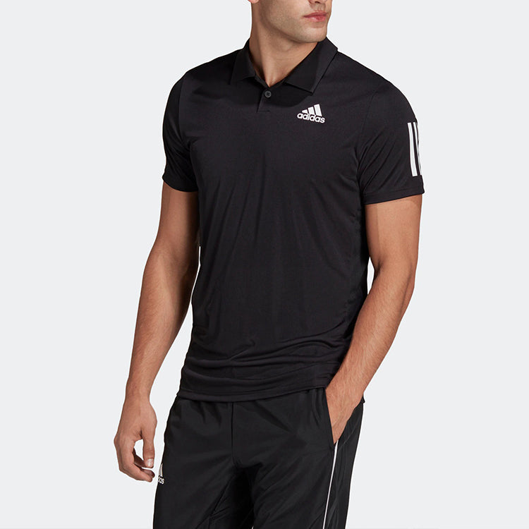 adidas Solid Color Logo Tennis Sports Short Sleeve Polo Shirt Black HB6224
