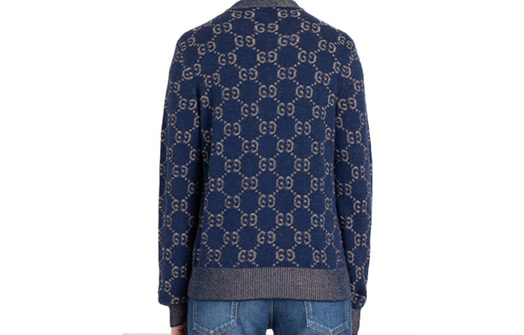 Gucci GG Jacquard Pull Knit For Men Navy 614744-XKBAU-4079