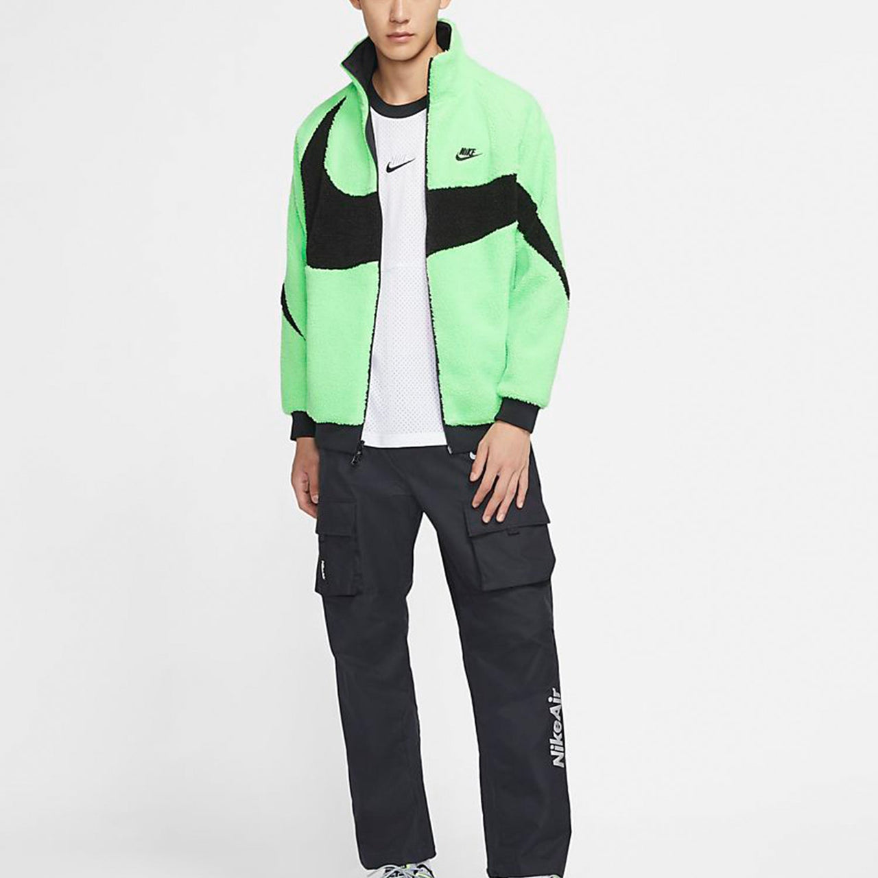 Nike Big Swoosh Reversible Boa Jacket (Asia Sizing) 'Lime Green Black' BQ6546-350