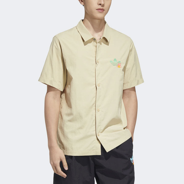 adidas originals Solid Color Cartoon Pattern Casual Short Sleeve Shirt Khaki HM8040