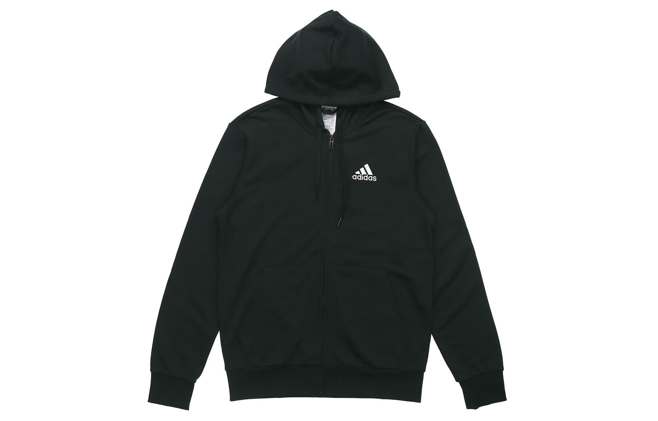 adidas Logo hooded Zipper Athleisure Casual Sports Knit Jacket Black GK9044