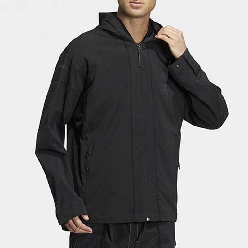 Men's adidas Wj Mh Wv Wb Athleisure Casual Sports Solid Color Hooded Woven Black Jacket HM2946