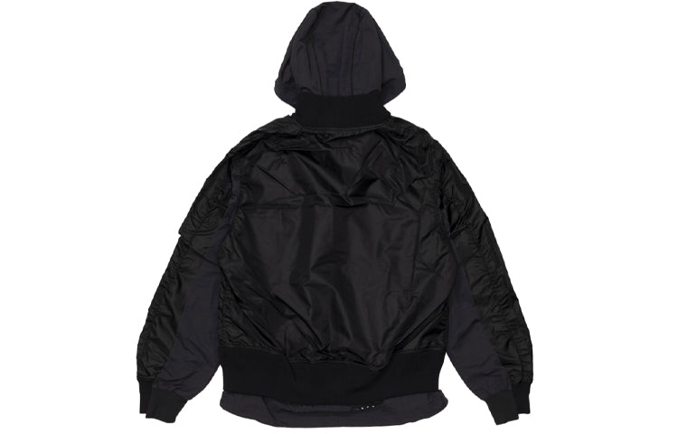 Nike x sacai Double Layer Contrasting Colors Sports Hooded Jacket 'Black' CV5732-010