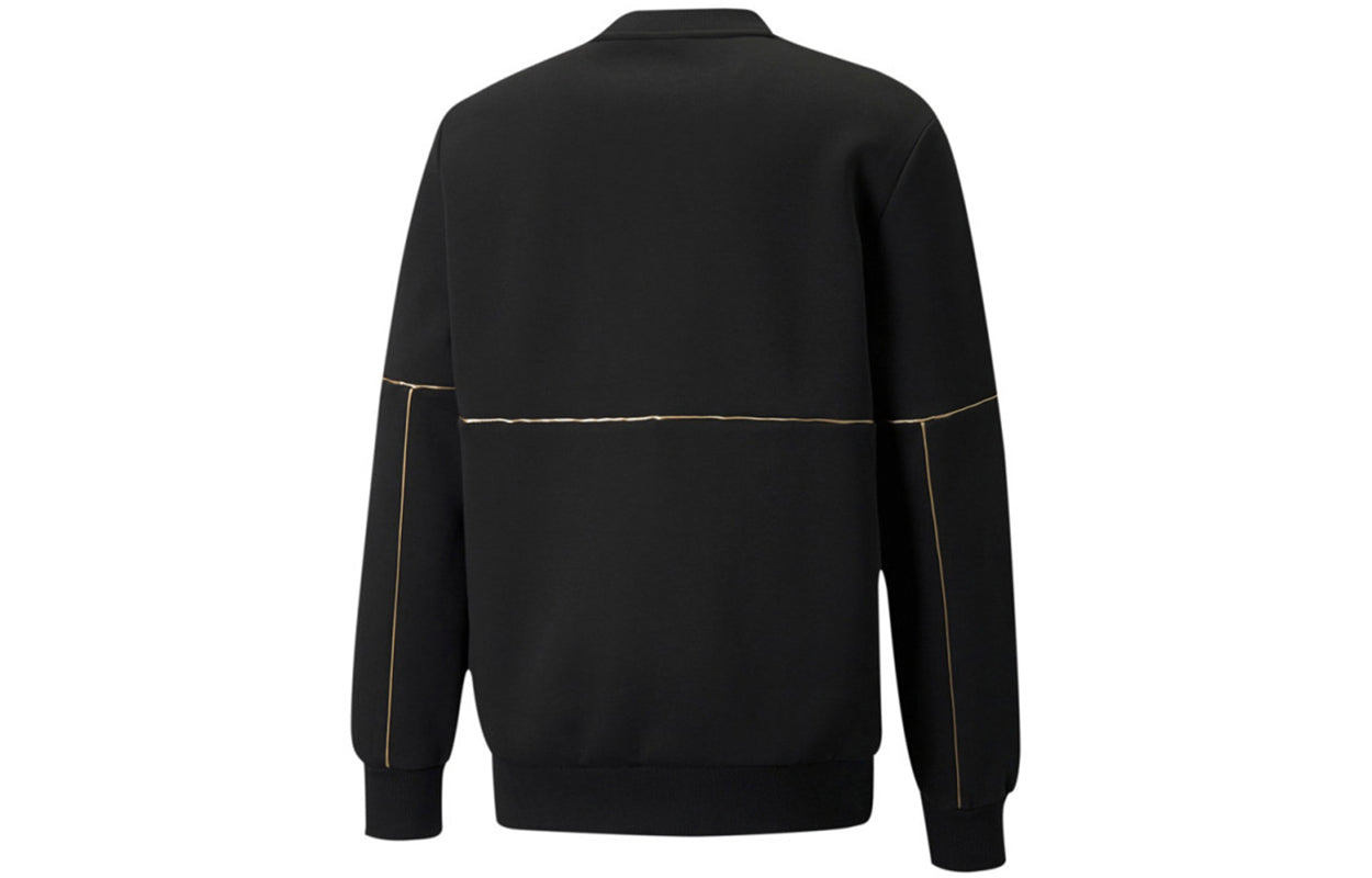 PUMA Luxe Crew Embroidered Logo Sports Round Neck Knit Pullover Black 534410-01