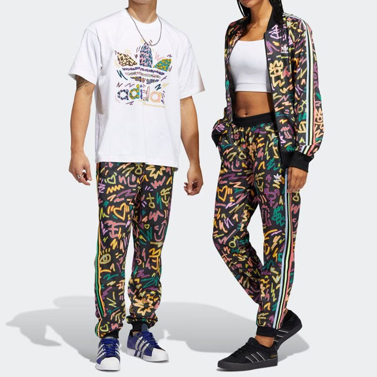 Men's adidas originals Geometry Pattern Full Print Printing Stripe Casual Pants/Trousers Multicolor HC3089