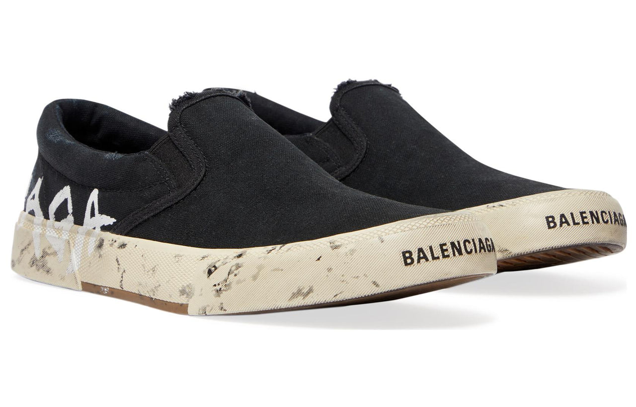 Balenciaga Paris Low Top Slip On Shoes 'Washed Black Cotton' 710297W3RR51099
