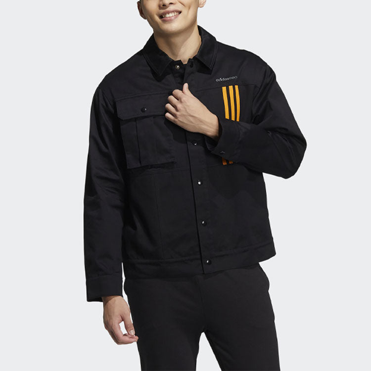 adidas neo Casual Logo Printing lapel Long Sleeves Jacket Black HG9049