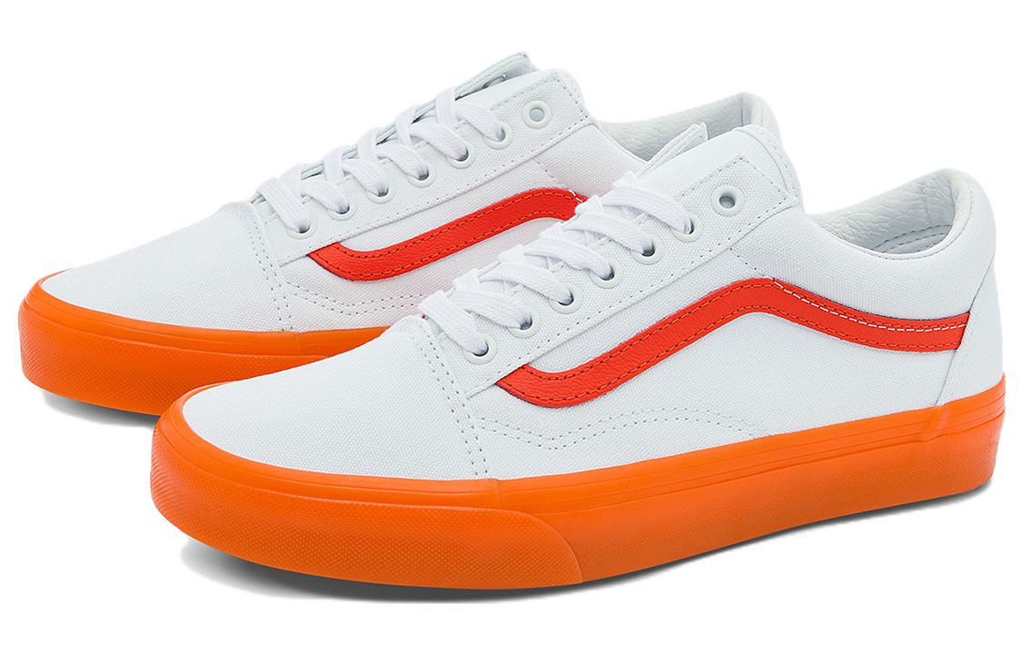 Vans Old Skool Casual Low Top Skate Shoes Small Orange Side Stripe Unisex 'White' VN0000SBZ34
