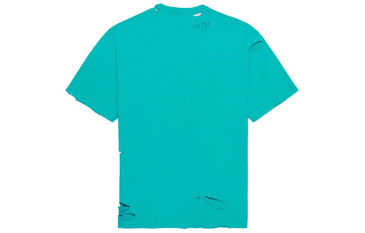 Men's Balenciaga SS21 Alphabet Printing Pattern Hole Round Neck Short Sleeve Green 651795TKVB84661