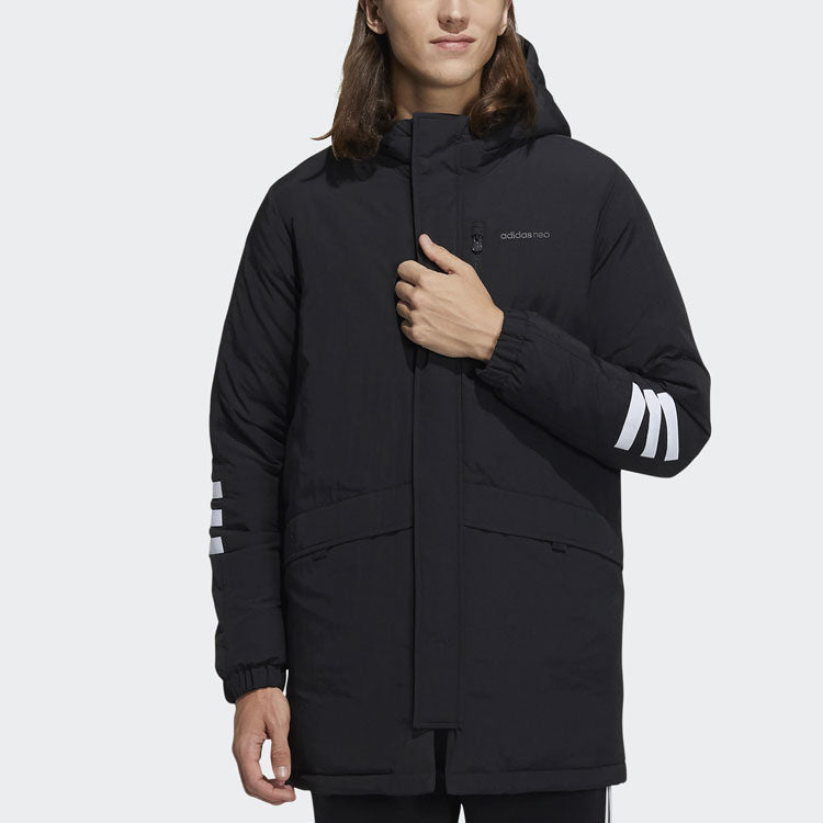 adidas mid-length Sports hooded Zipper Down Jacket Black H45235