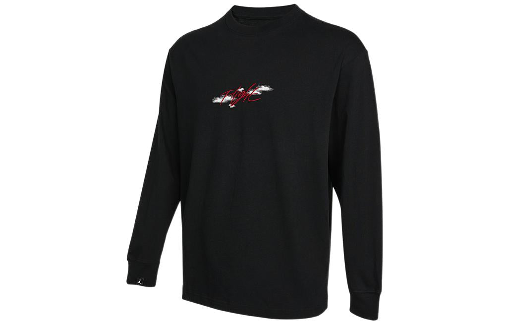 Men's Jordan Alphabet Embroidered Printing Breathable Sports Round Neck Long Sleeves Autumn Black T-Shirt DH8963-010