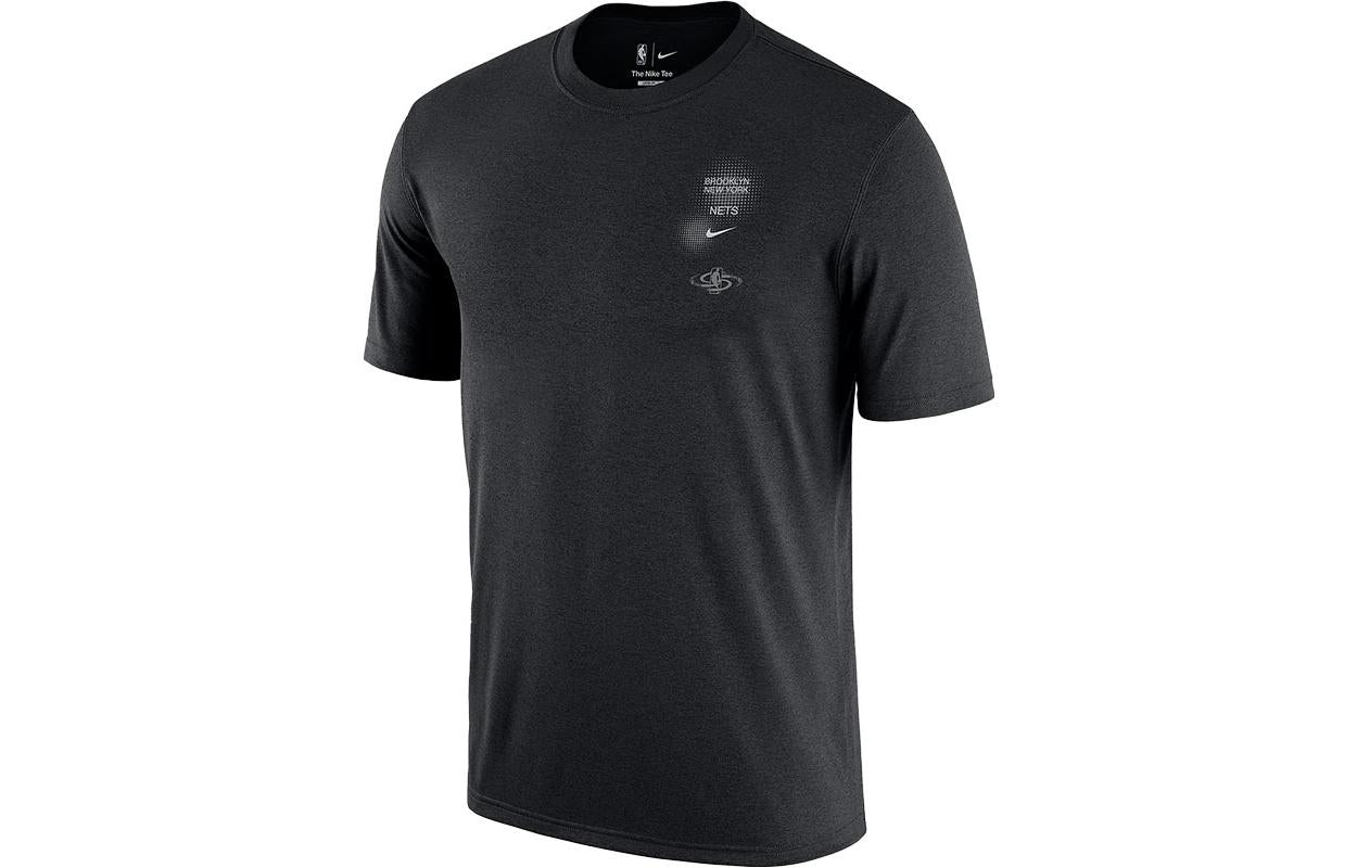 Men's Nike Brooklyn Nets Geometry Pattern Logo Printing Round Neck Short Sleeve Black T-Shirt DH6732-010