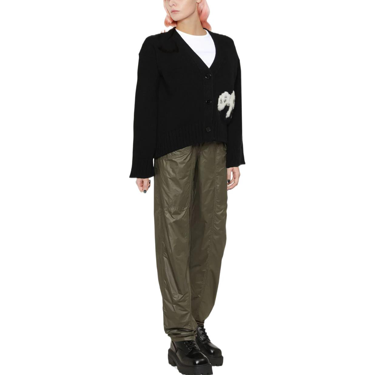(WMNS) Off-White Logo Intarsia Cardigan 'Black White' OWHB031F22KNI0011001