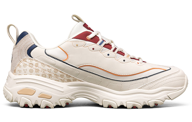 Skechers D lites Low-Top Running Shoes Beige/Red 666169-WHT