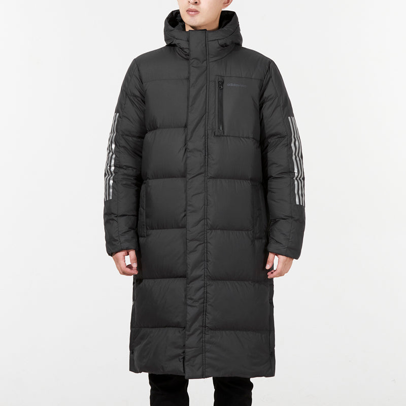 adidas neo Athleisure Casual Sports Stay Warm mid-length hooded down Jacket Black H45242