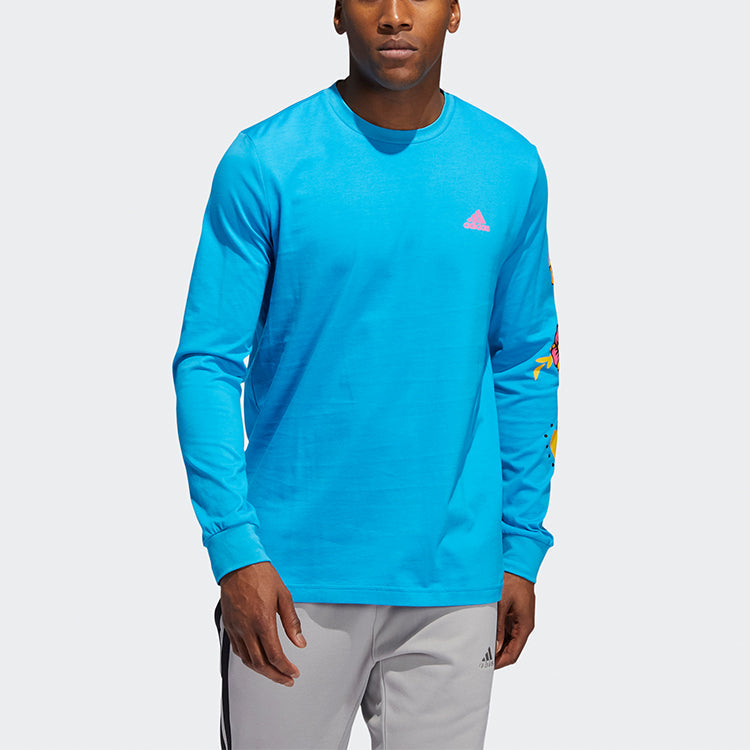 adidas Solid Color Round Neck Printing Sports Basketball Long Sleeves Blue GR1284