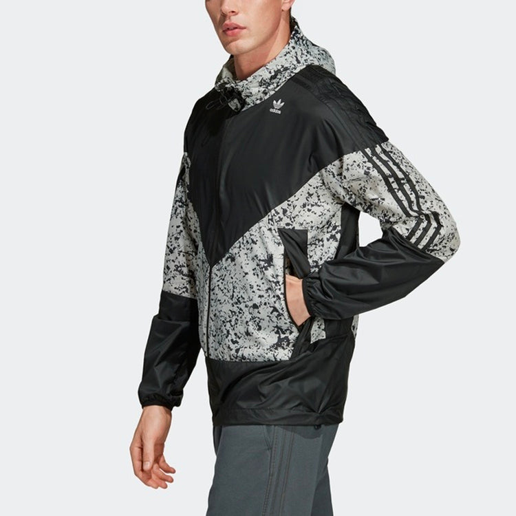 adidas originals Splicing logo Printing Casual Hooded Jacket Black White Colorblock DV1965