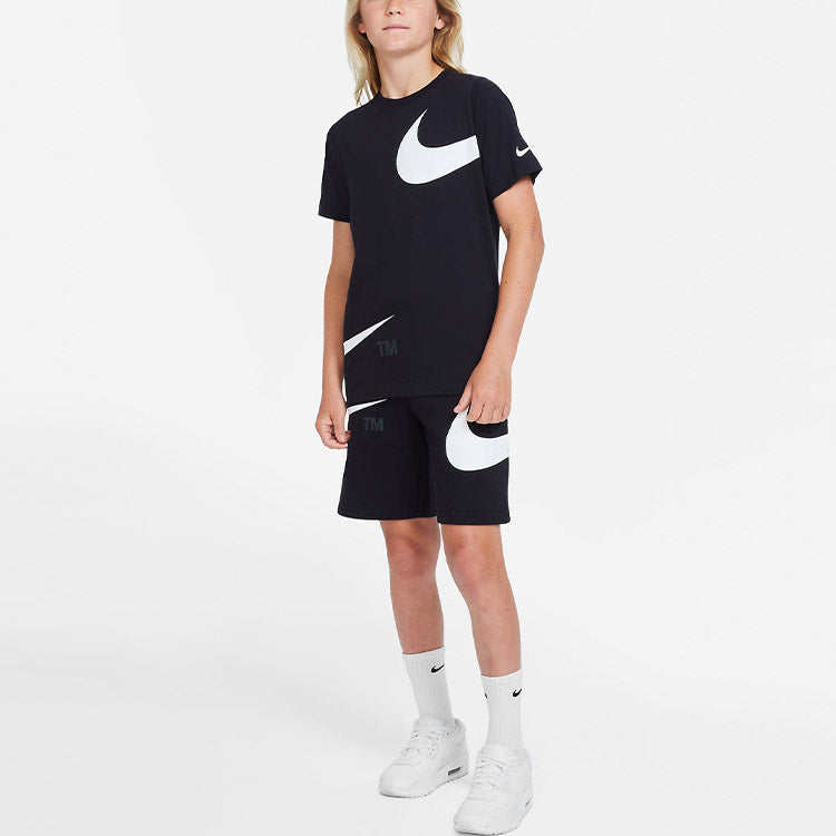 (GS) Nike Logo Printing Sports Round Neck Short Sleeve Boy Black T-Shirt DJ6616-010