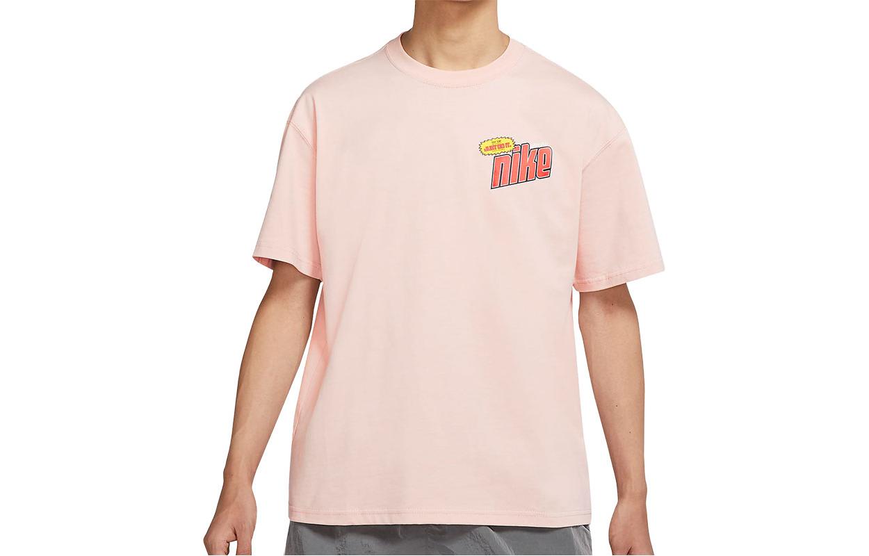 Men's Nike Back Large Logo Pattern Printing Round Neck Casual Short Sleeve Pink T-Shirt DM2198-601