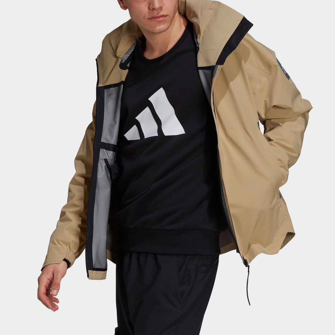 Men's adidas Myshelter Jkt Outdoor Sports Rainproof Loose Hooded Logo Khaki Jacket GT6574