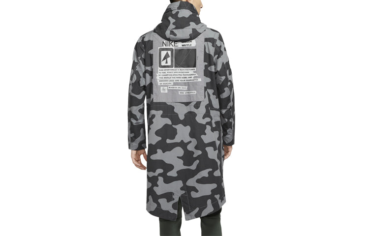 Nike Sportswear mid-length Camouflage hooded Windproof Casual Jacket Gray Dark gray CK2537-084