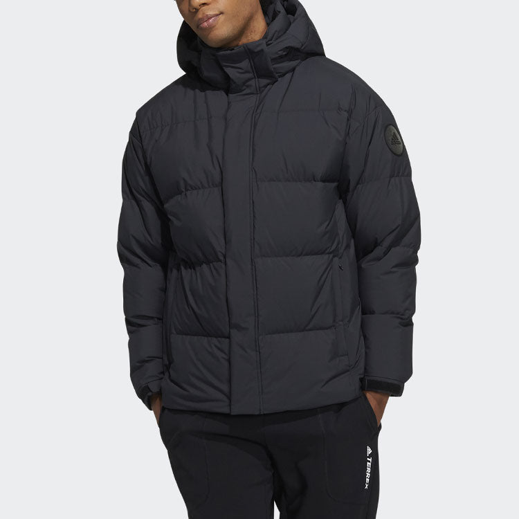 adidas 800 Solid Color Sports Hooded With Down Feather Black Jacket H23074