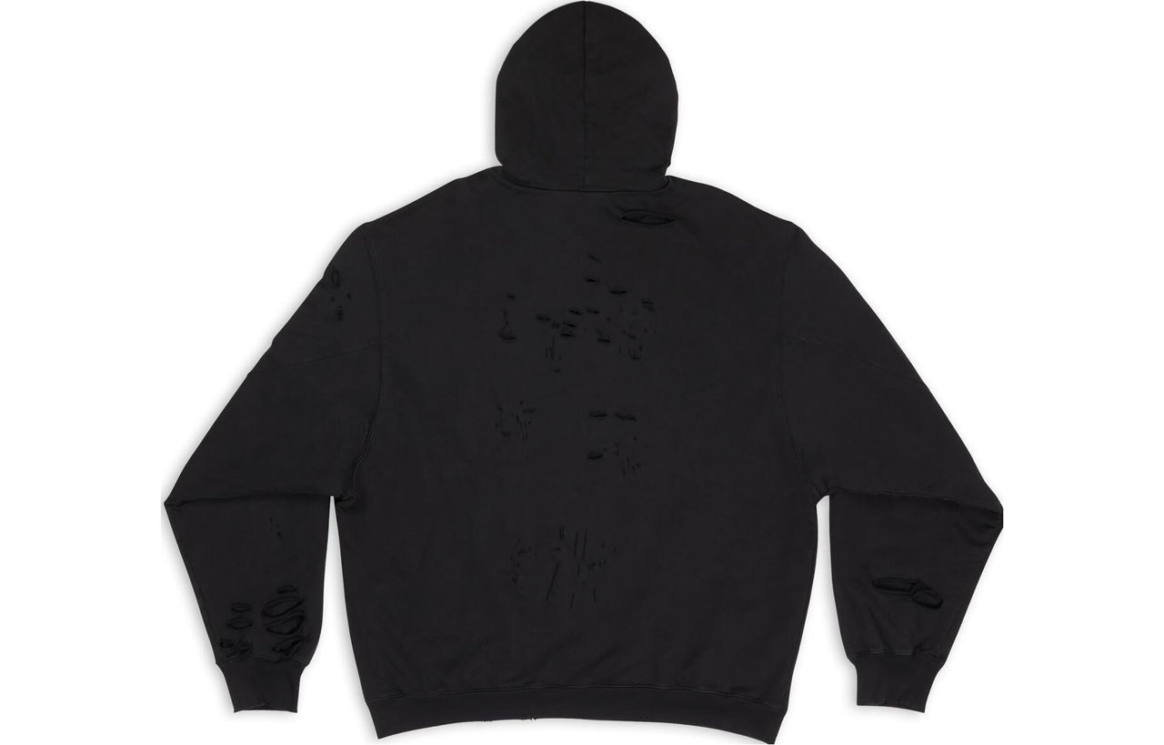Balenciaga Caps Destroyed Hoodie 'Black' 659403TKVB61781