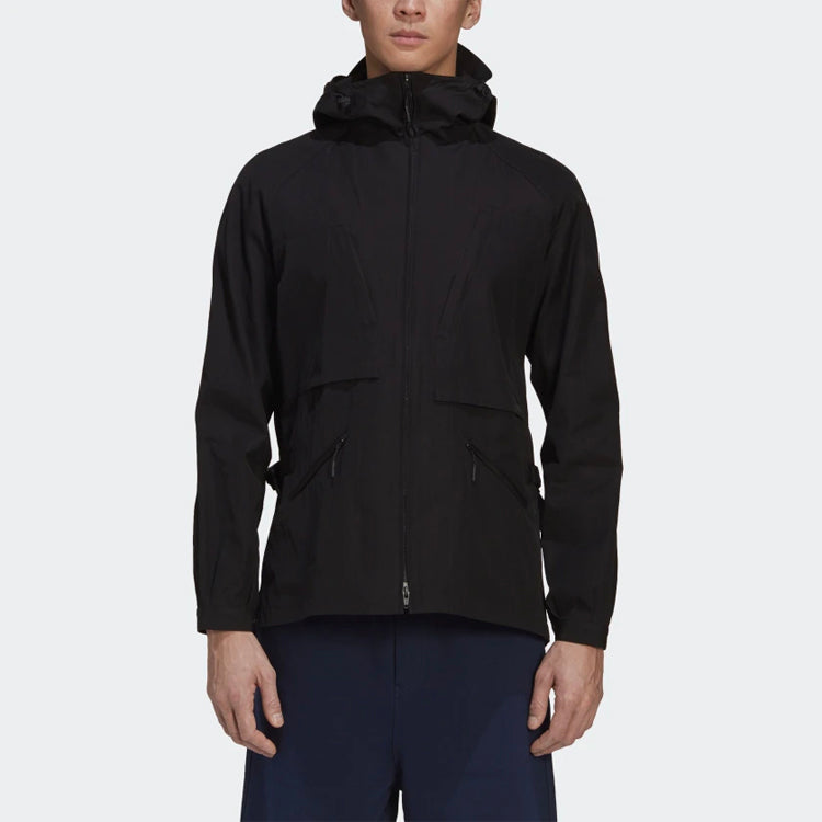 Men's Y-3 SS21 Logo Pattern Zipper Hooded Jacket Black GV4231