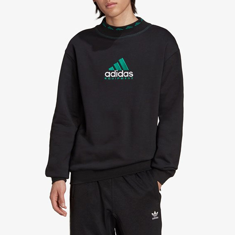 Men's adidas originals Eqt Logo Embroidered Sports Round Neck Pullover Black HG8096