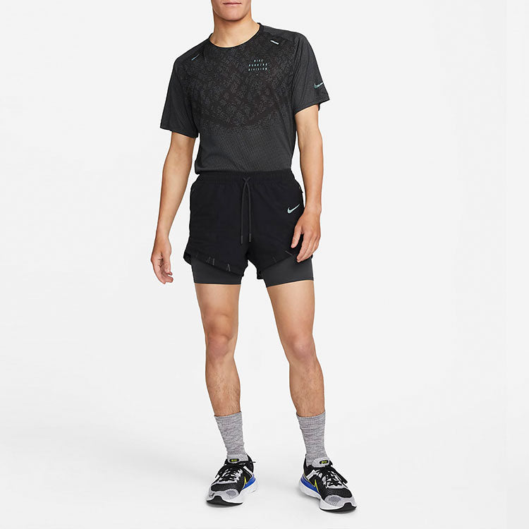 Men's Nike Solid Color Logo Splicing Straight Sports Shorts Black DQ4771-010